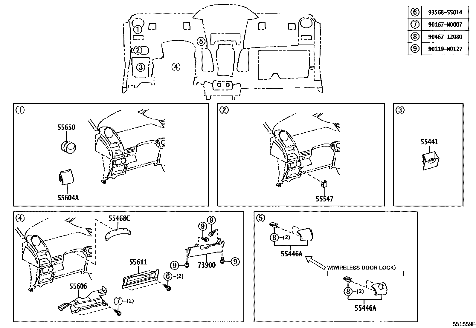 Toyota YARIS 仪表板和手套箱 EPC diagram — 551559F