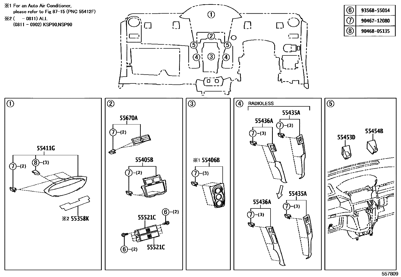 Toyota YARIS 仪表板和手套箱 EPC diagram — 557809