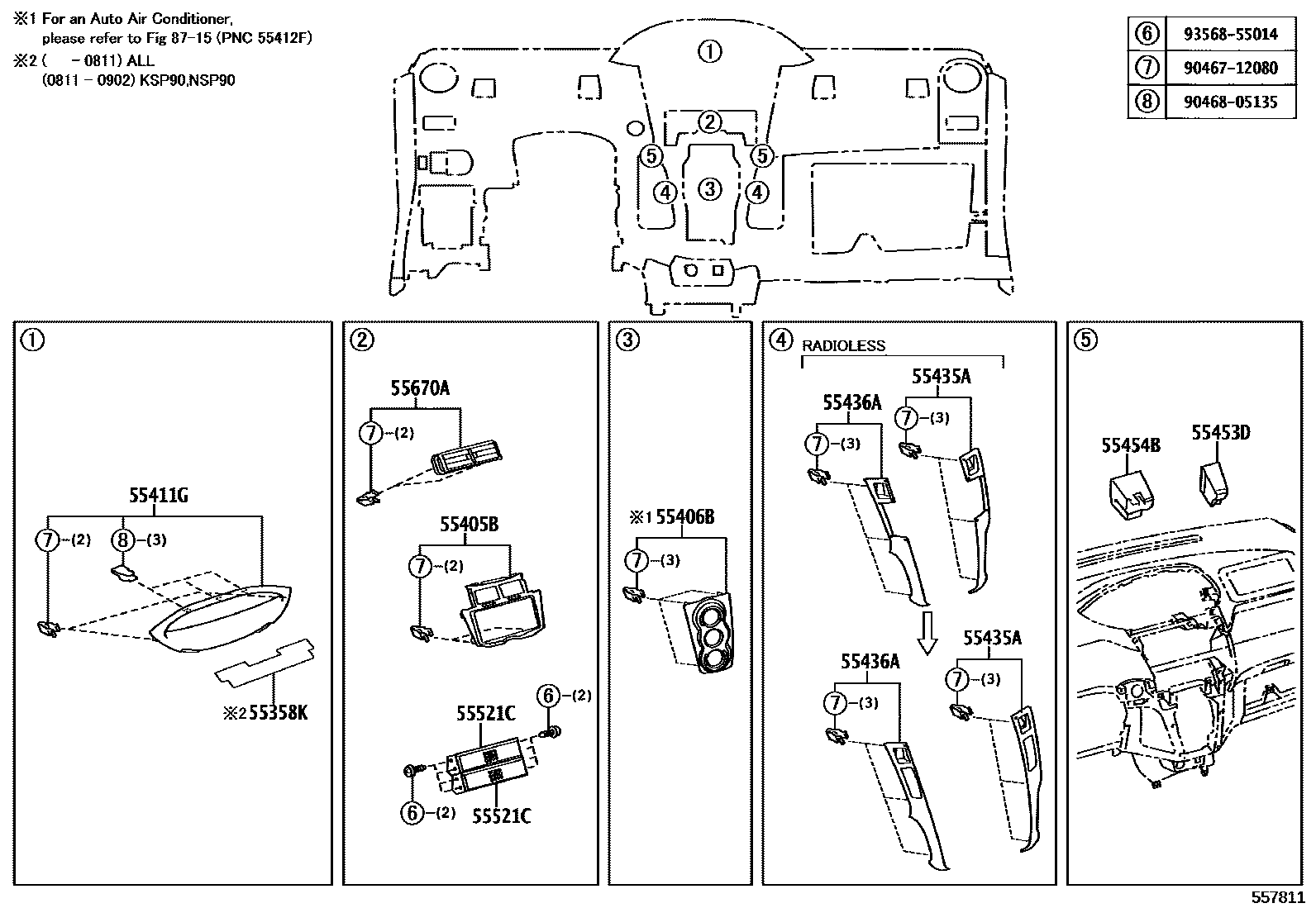 Toyota YARIS 仪表板和手套箱 EPC diagram — 557811