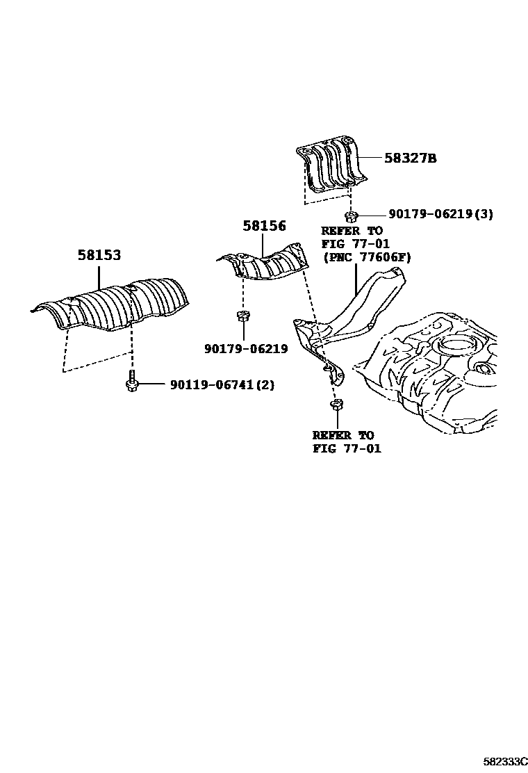Toyota YARIS 地板隔热垫 EPC diagram — 582333C