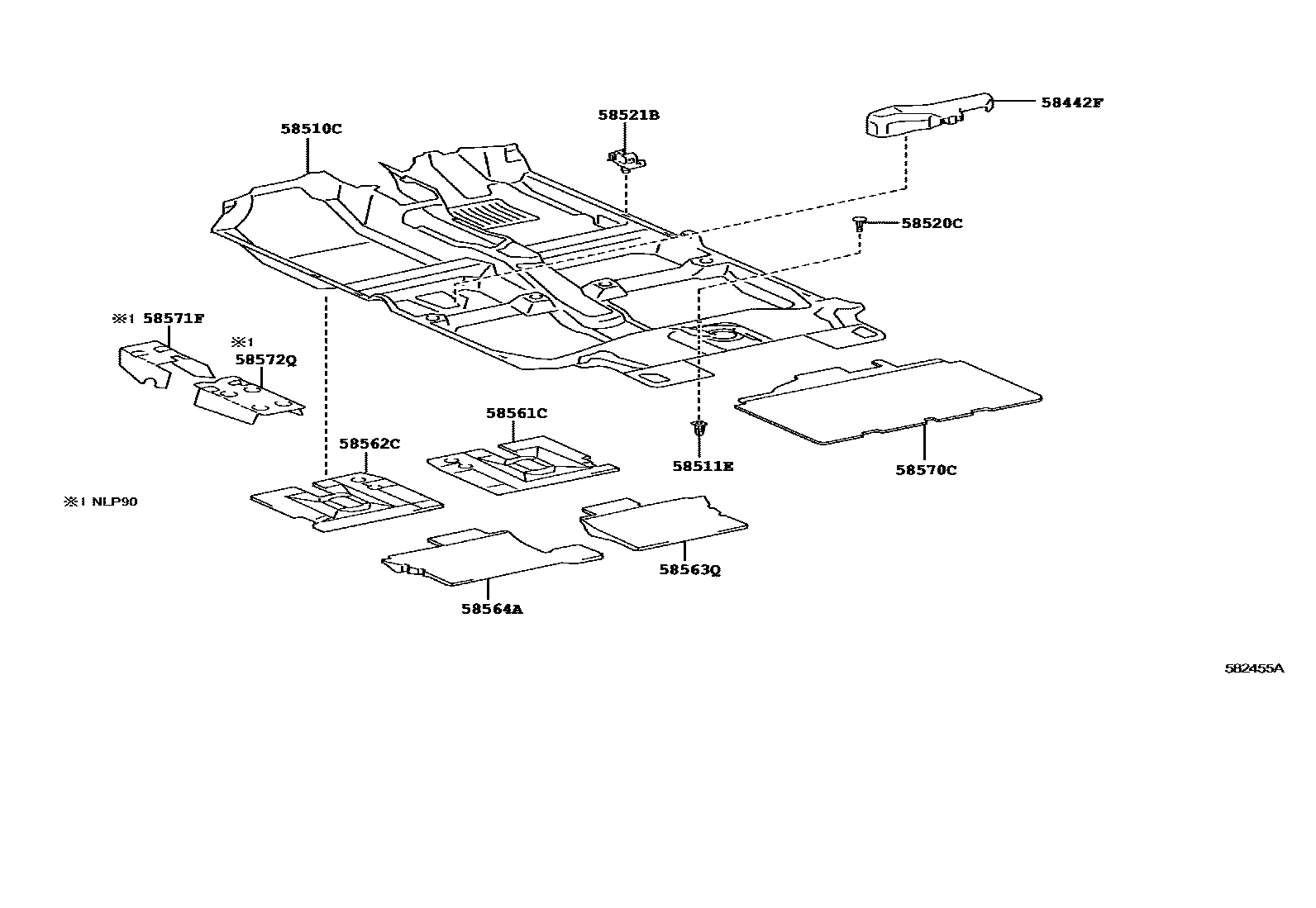Toyota YARIS 地板垫和地毯 EPC diagram — 582455A