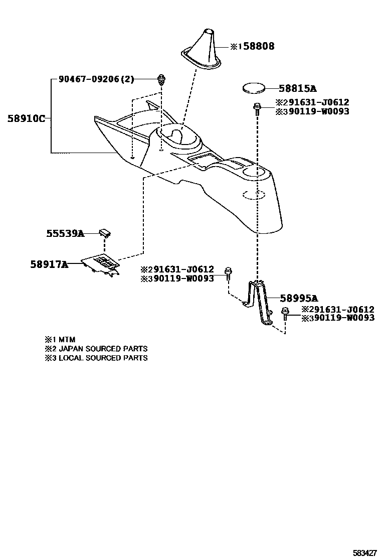 Toyota YARIS 中央扶手箱和支架 EPC diagram — 583427