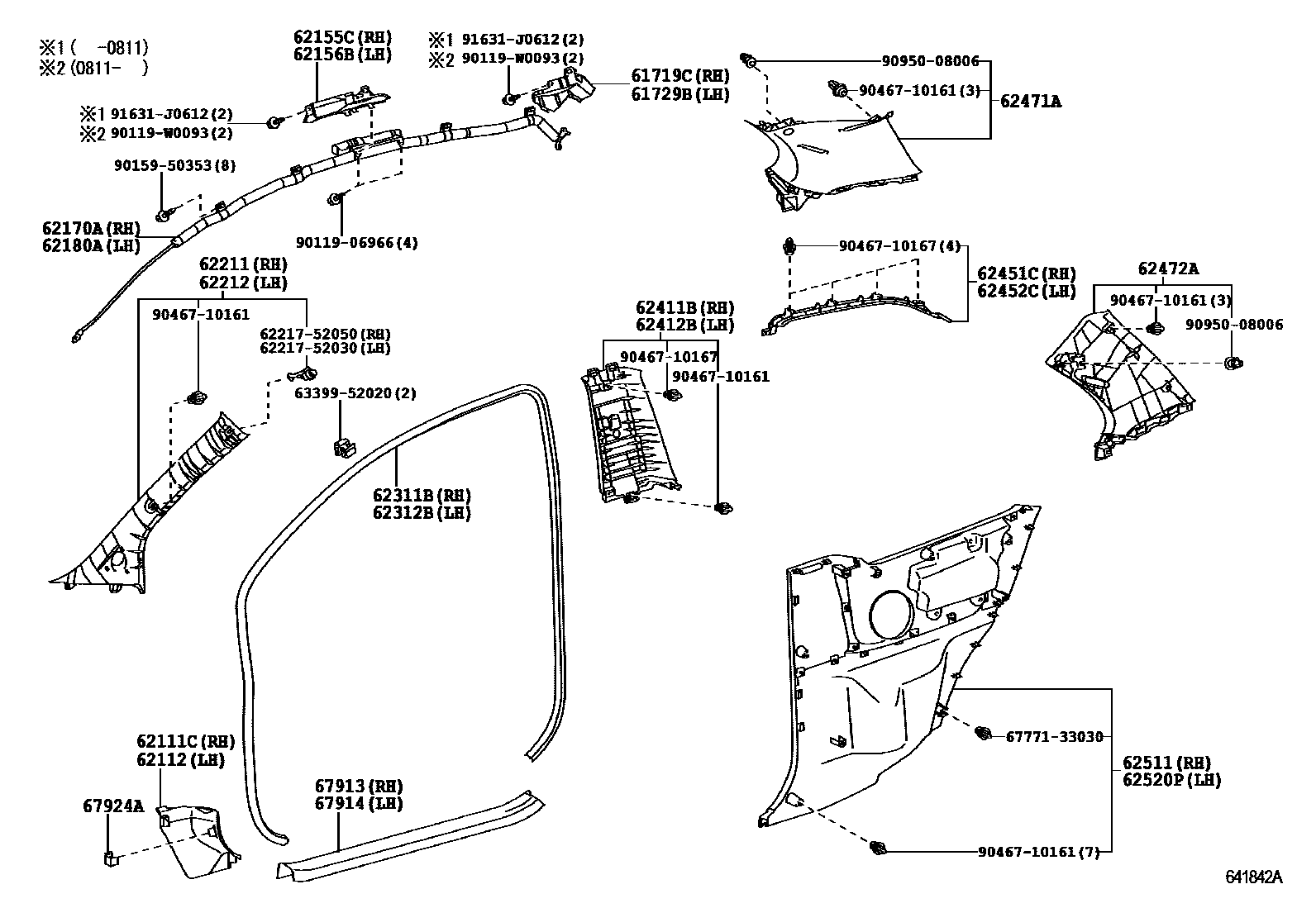 Toyota YARIS 内饰板和车门防水胶条 EPC diagram — 641842A