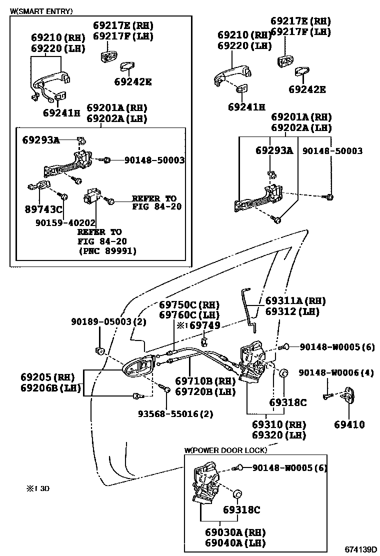 Toyota YARIS 前门锁和车门把手 EPC diagram — 674139D