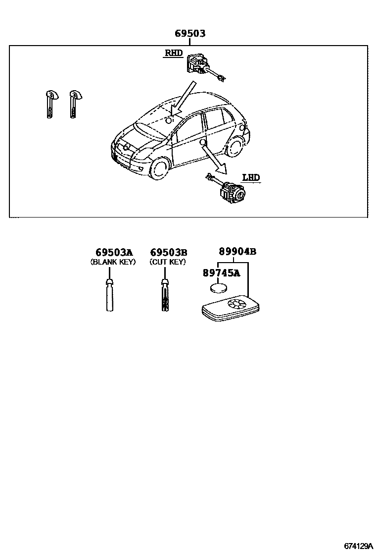 Toyota YARIS 锁芯组件 EPC diagram — 674129A