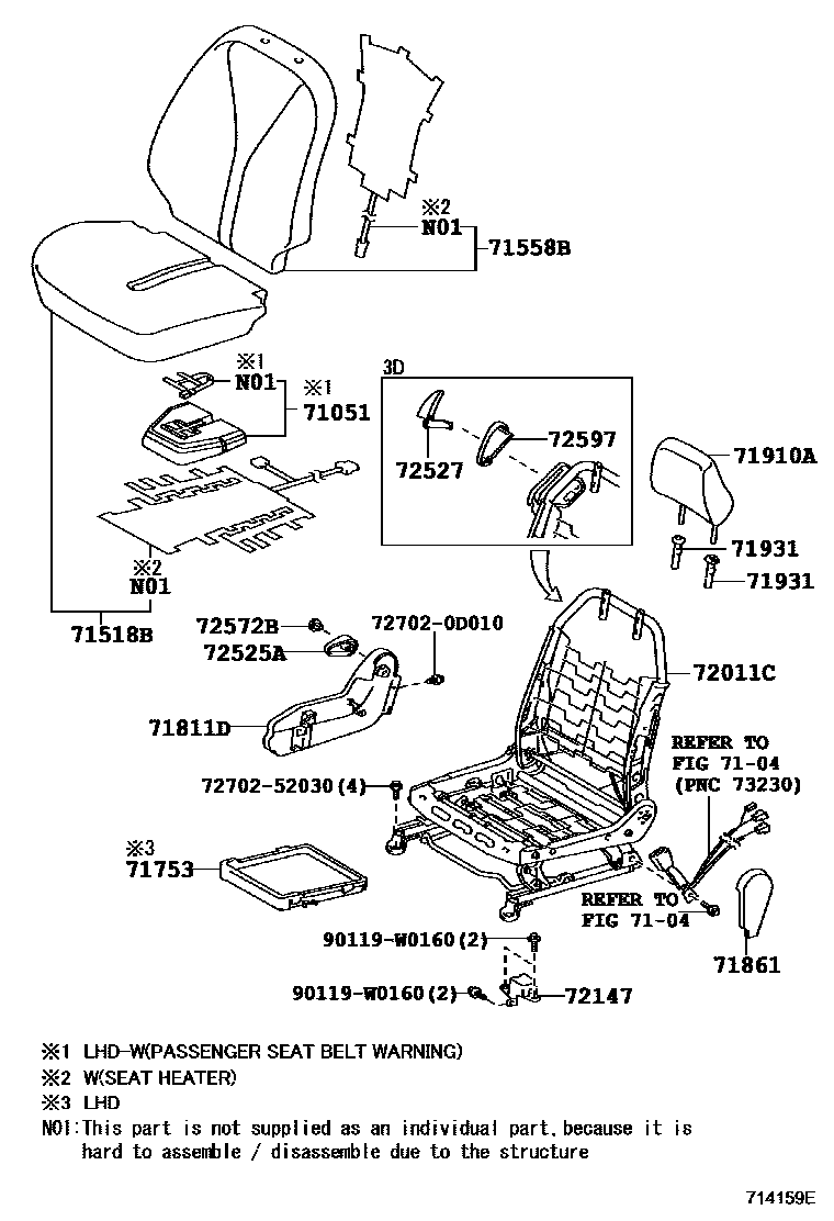 Toyota YARIS 前排座椅和座椅滑轨 EPC diagram — 714159E