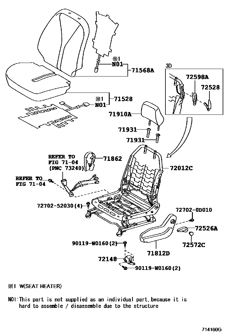 Toyota YARIS 前排座椅和座椅滑轨 EPC diagram — 714160G