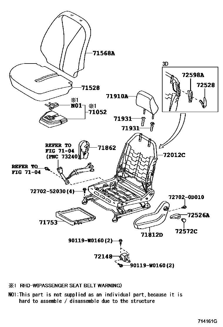 Toyota YARIS 前排座椅和座椅滑轨 EPC diagram — 714161G
