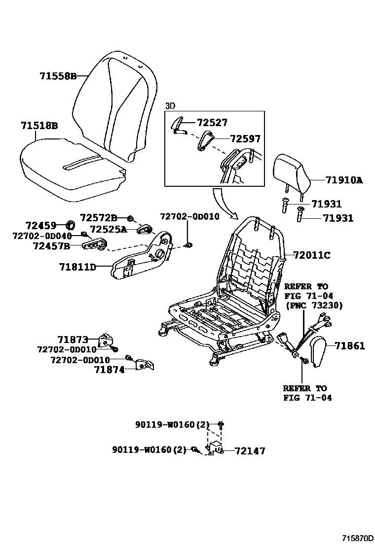 Toyota YARIS 前排座椅和座椅滑轨 EPC diagram — 715870D