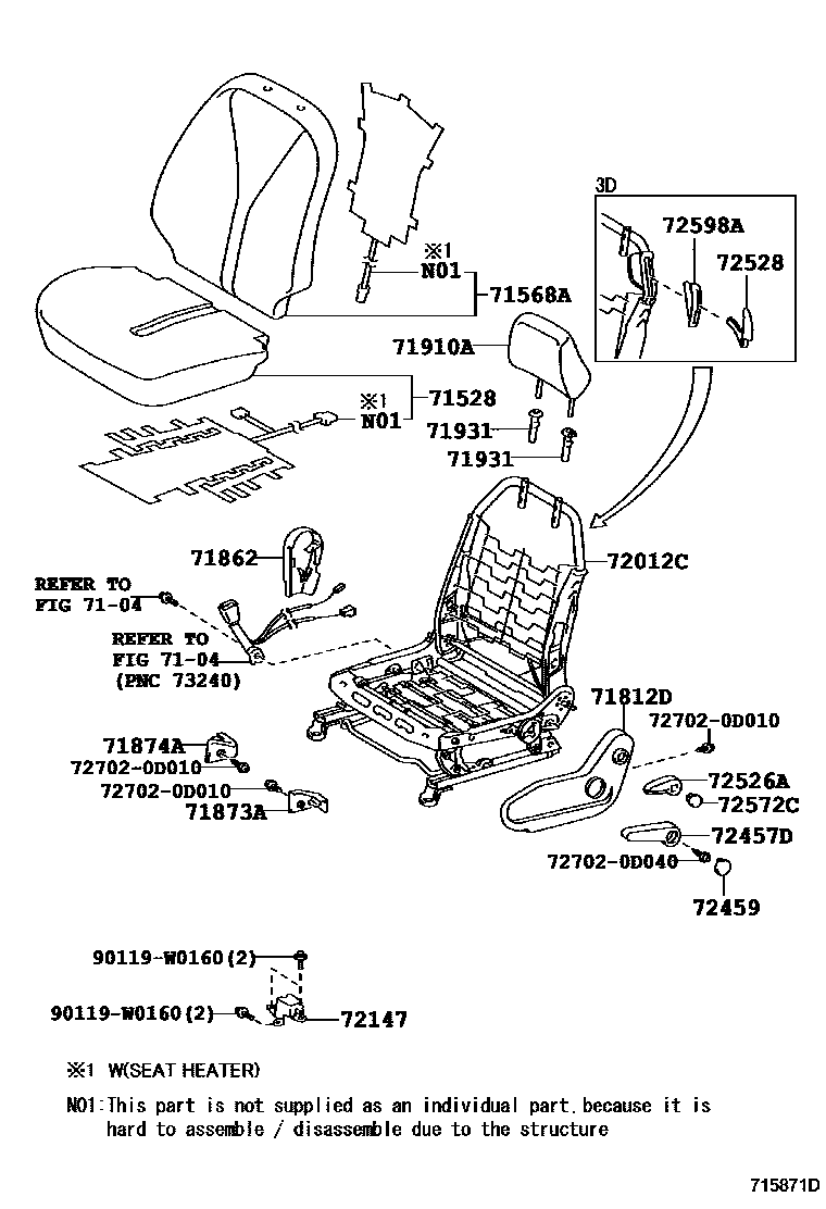 Toyota YARIS 前排座椅和座椅滑轨 EPC diagram — 715871D