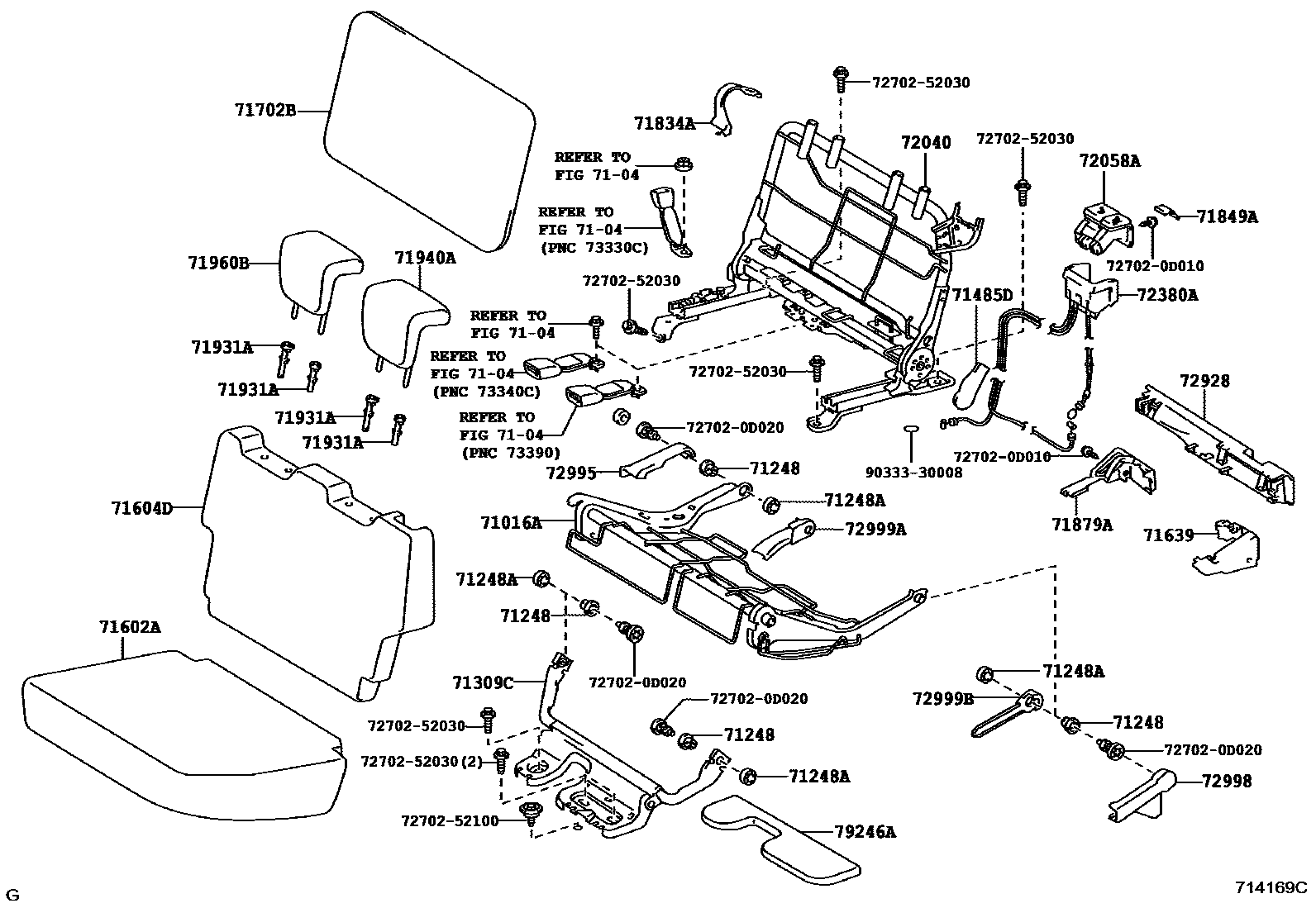 Toyota YARIS 后排座椅和座椅滑轨 EPC diagram — 714169C