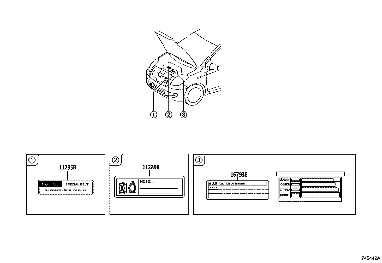 Toyota YARIS 警示铭牌(车外和车内) EPC diagram — 745442A