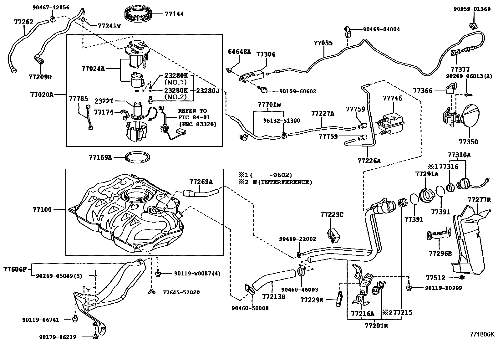 Toyota YARIS 燃油箱和燃油管 EPC diagram — 771806K