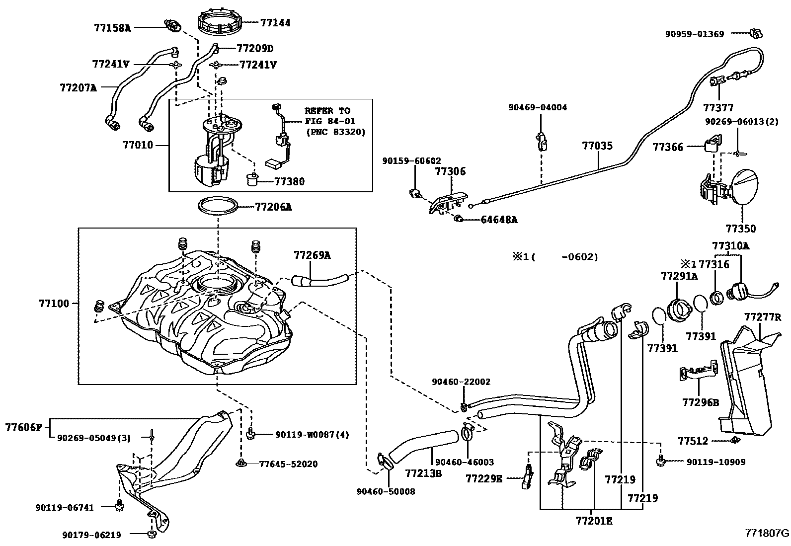 Toyota YARIS 燃油箱和燃油管 EPC diagram — 771807G