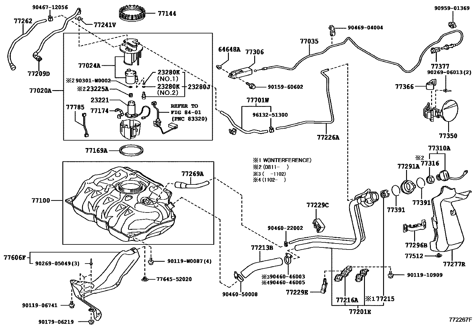 Toyota YARIS 燃油箱和燃油管 EPC diagram — 772267F