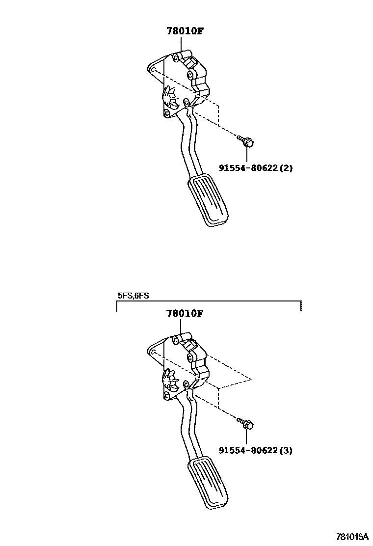 Toyota YARIS accelerator pedal connecting rod EPC diagram — 781015A