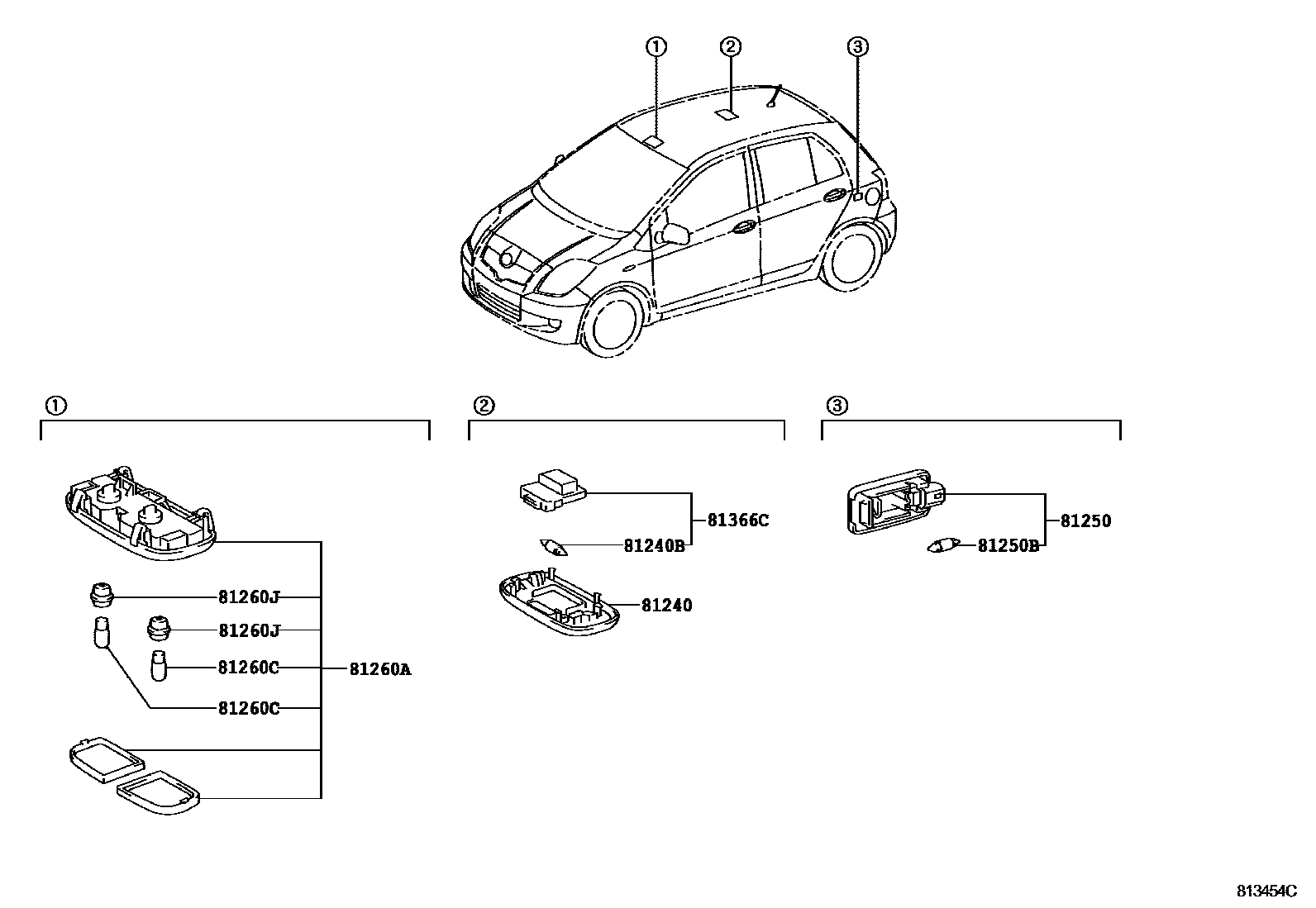 Toyota YARIS 车内灯 EPC diagram — 813454C