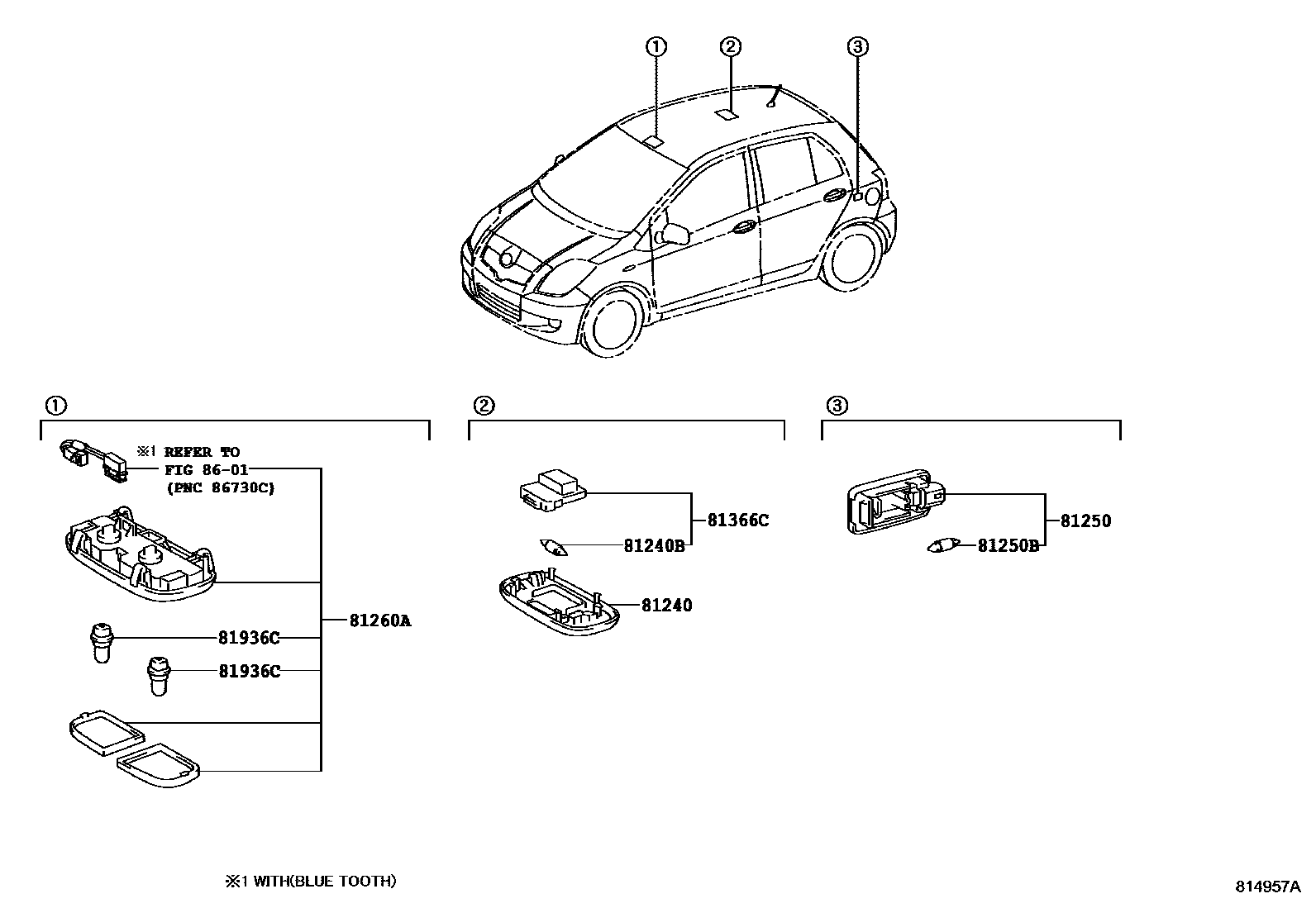 Toyota YARIS 车内灯 EPC diagram — 814957A