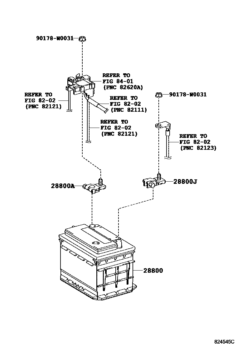 Toyota YARIS 蓄电池和蓄电池电缆 EPC diagram — 824545C