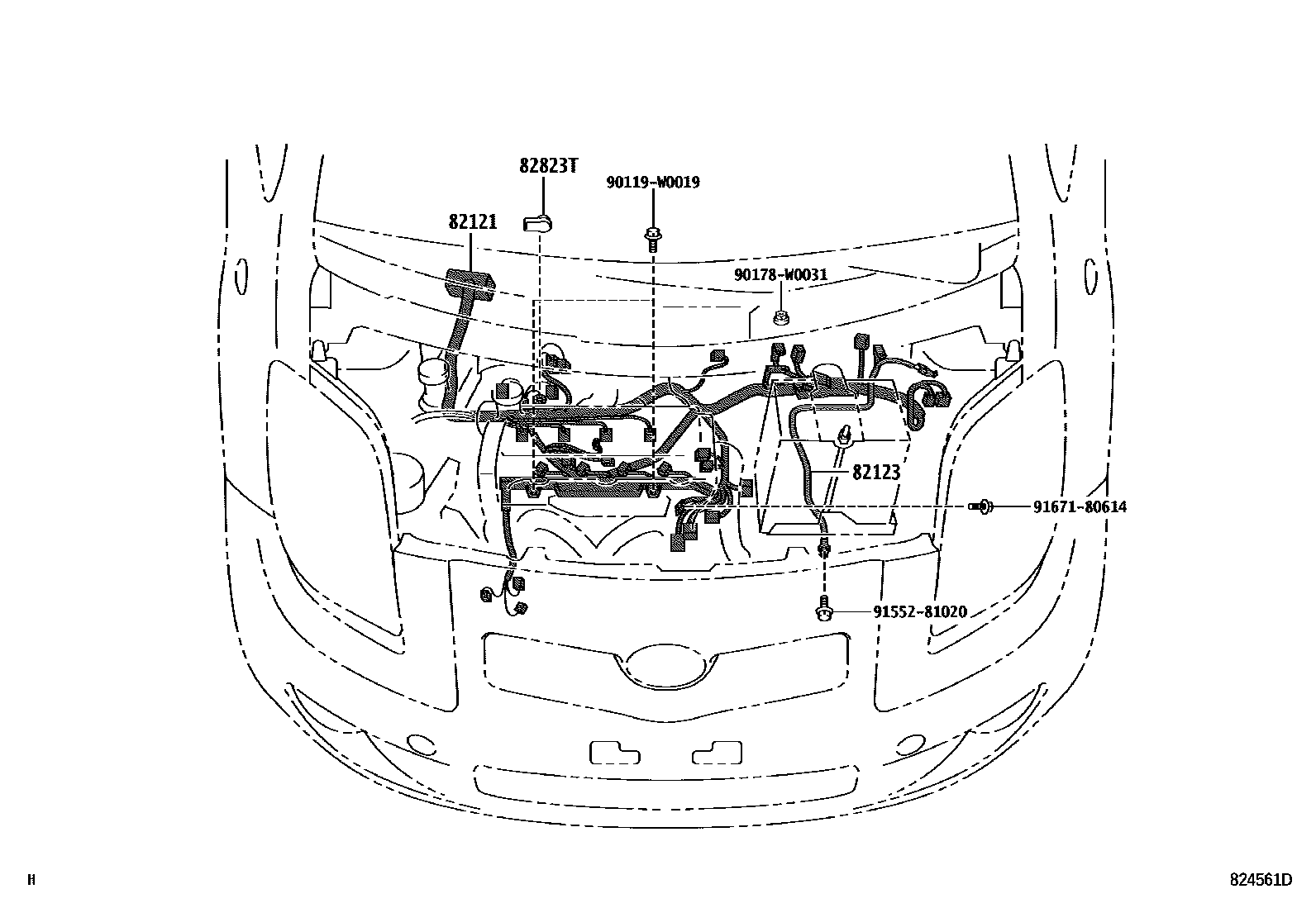 Toyota YARIS 线束和卡夹 EPC diagram — 824561C