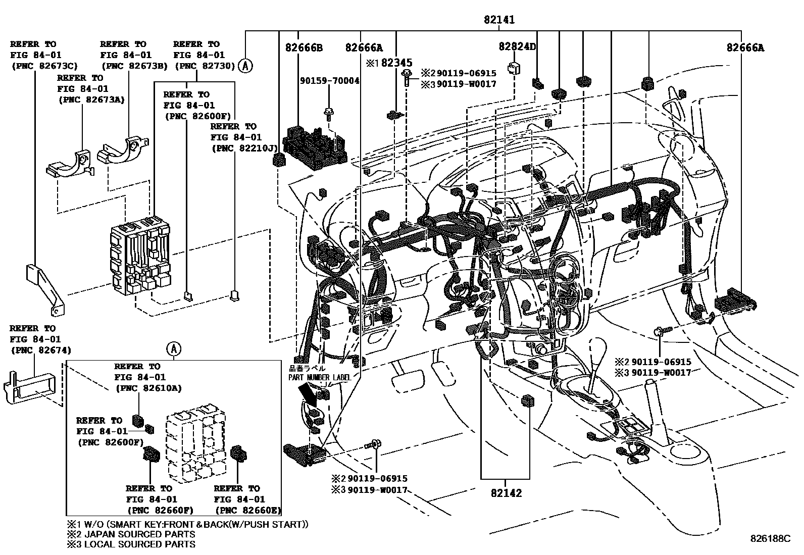 Toyota YARIS 线束和卡夹 EPC diagram — 826188C