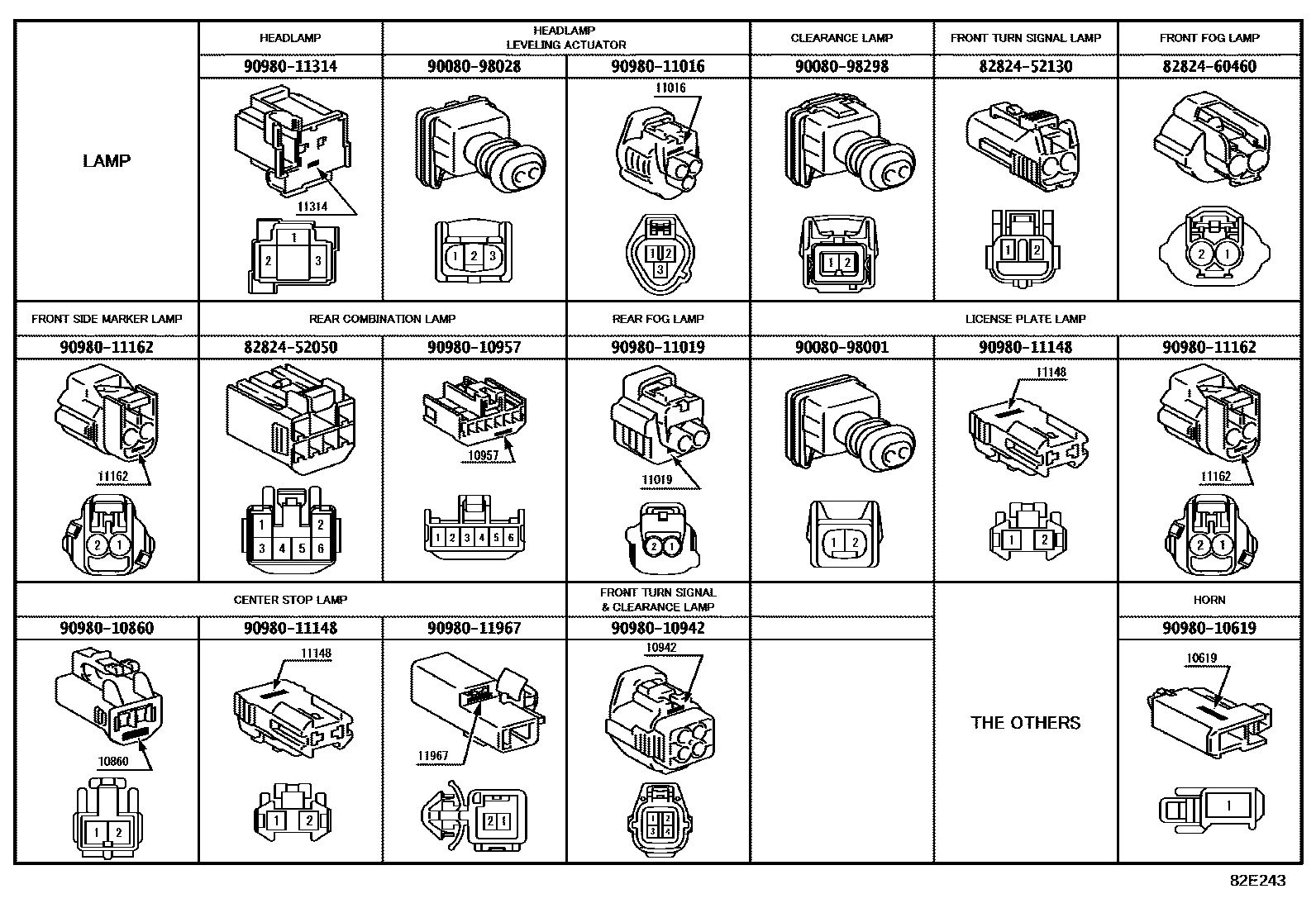 Toyota YARIS 线束和卡夹 EPC diagram — 82E243