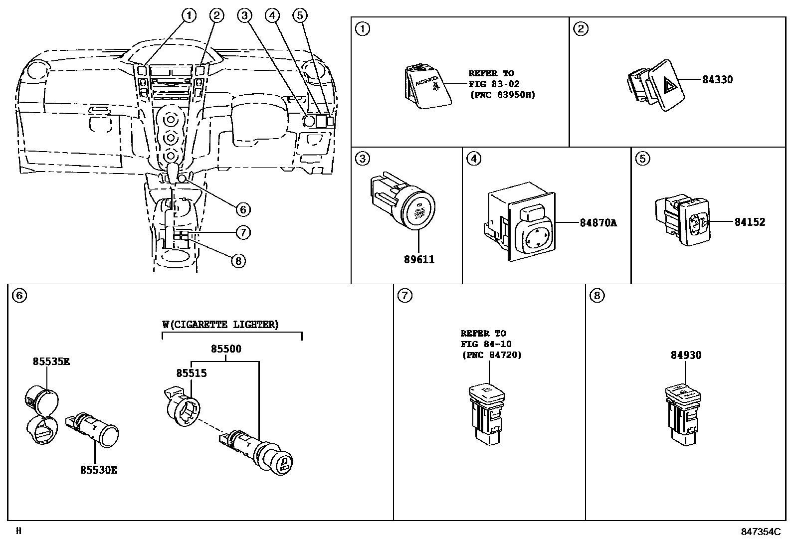 Toyota YARIS 开关和继电器和ECU EPC diagram — 847354C