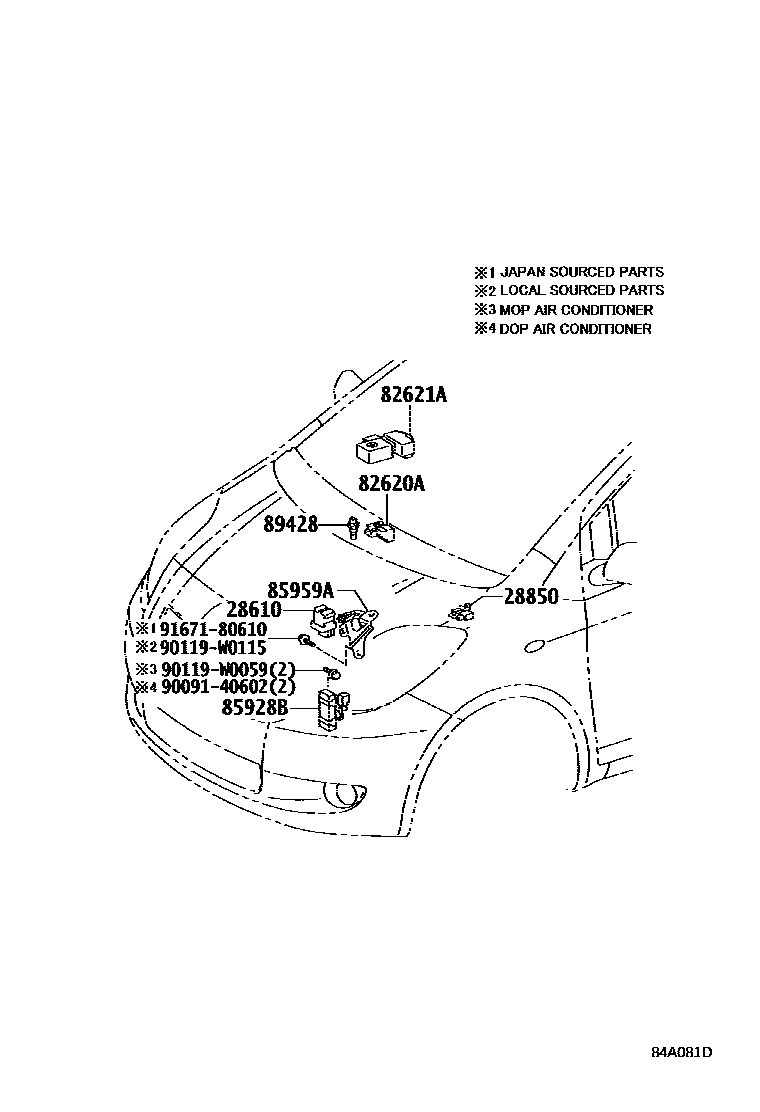 Toyota YARIS 开关和继电器和ECU EPC diagram — 84A081D