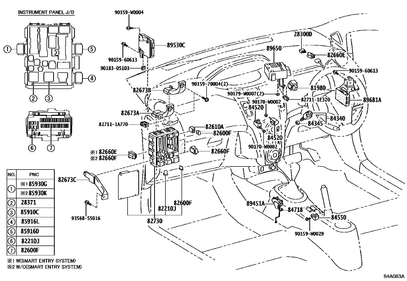 Toyota YARIS 开关和继电器和ECU EPC diagram — 84A083A