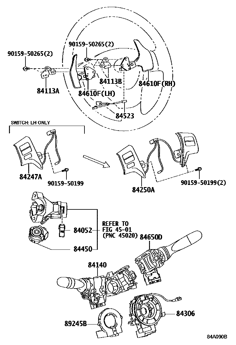 Toyota YARIS 开关和继电器和ECU EPC diagram — 84A090B