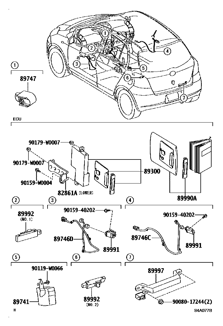 Toyota YARIS 遥控门锁 EPC diagram — 84A077B