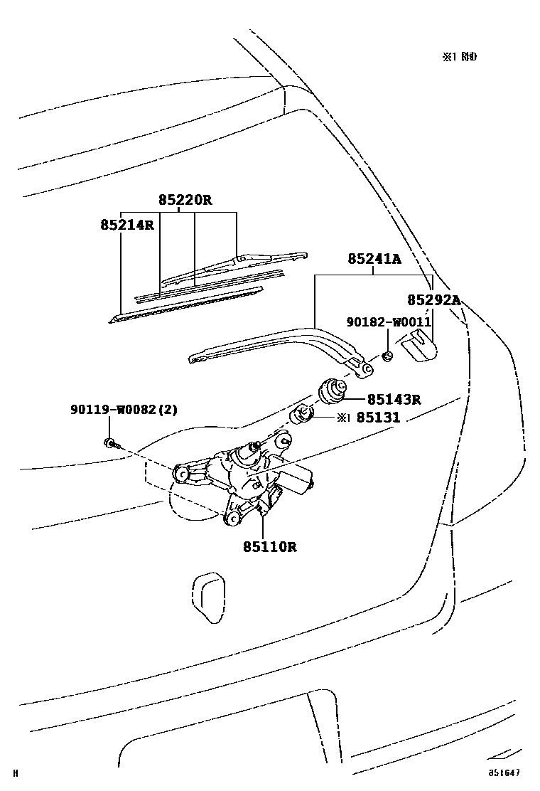 Toyota YARIS 后刮水器 EPC diagram — 851647