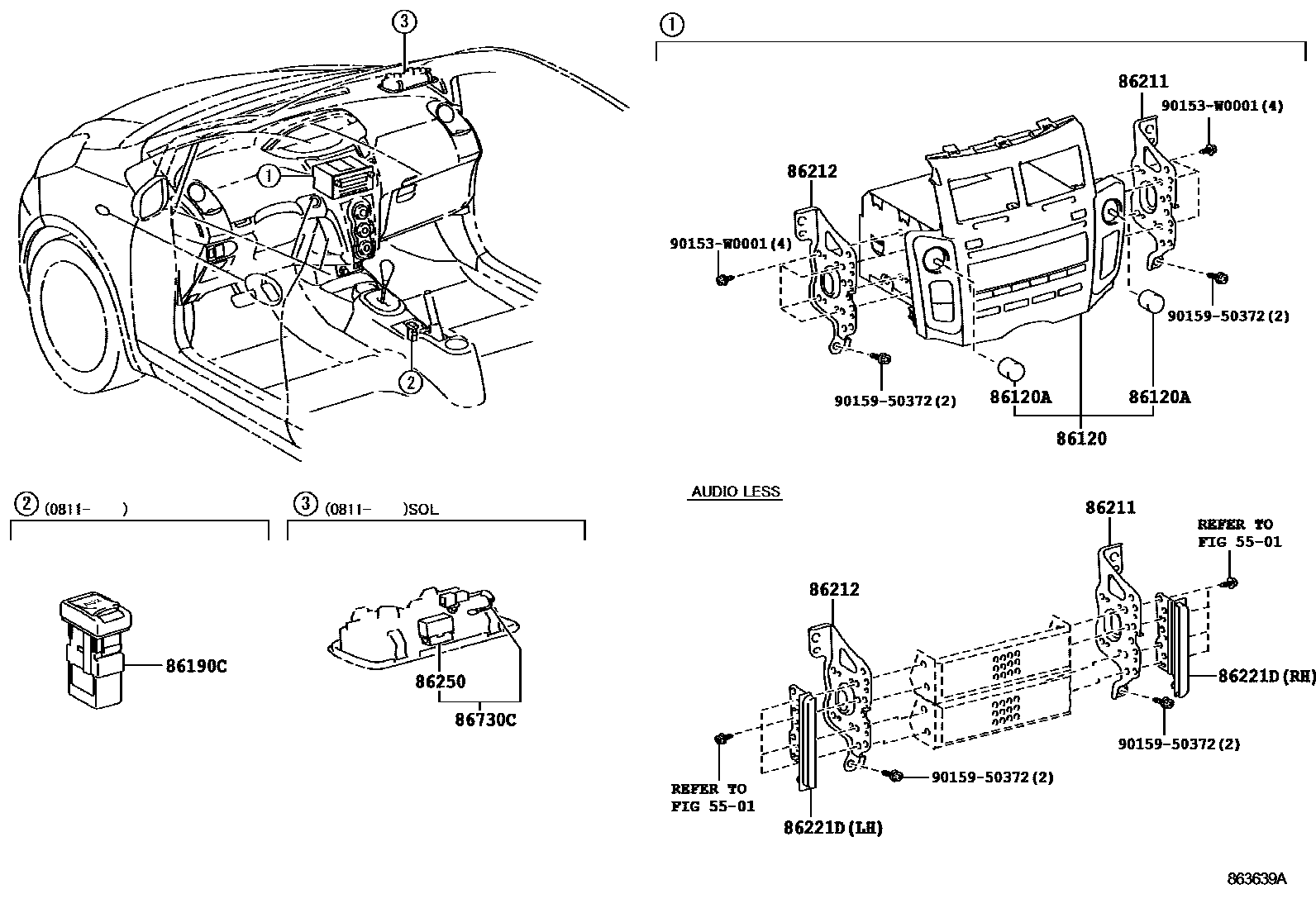 Toyota YARIS 收音机、放大器和冷凝器 EPC diagram — 863639A