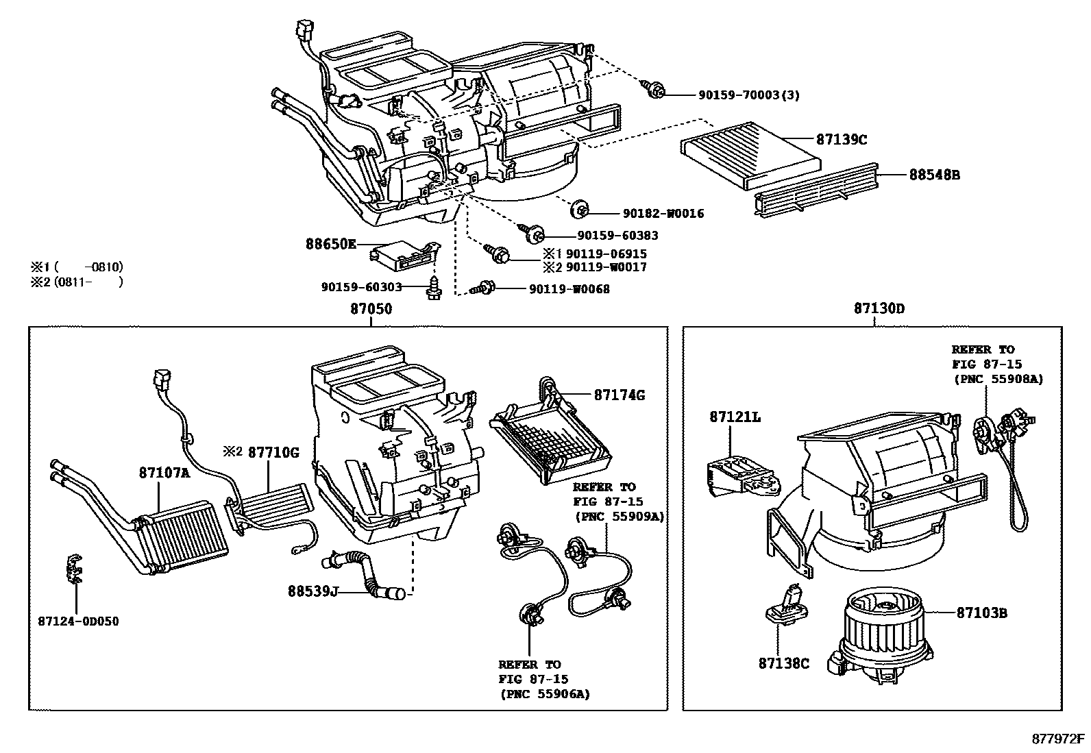 Toyota YARIS 暖风和空调系统 - 冷却器组件 EPC diagram — 877972F