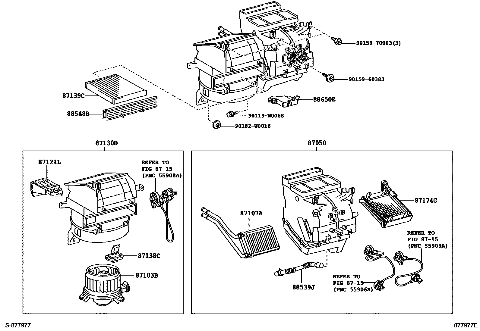 Toyota YARIS 暖风和空调系统 - 冷却器组件 EPC diagram — 877977E