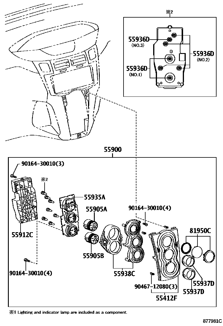 Toyota YARIS 暖风和空调系统 - 控制器和风管 EPC diagram — 877981C