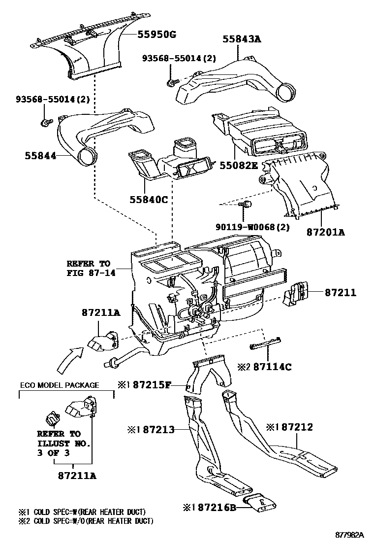 Toyota YARIS 暖风和空调系统 - 控制器和风管 EPC diagram — 877982A