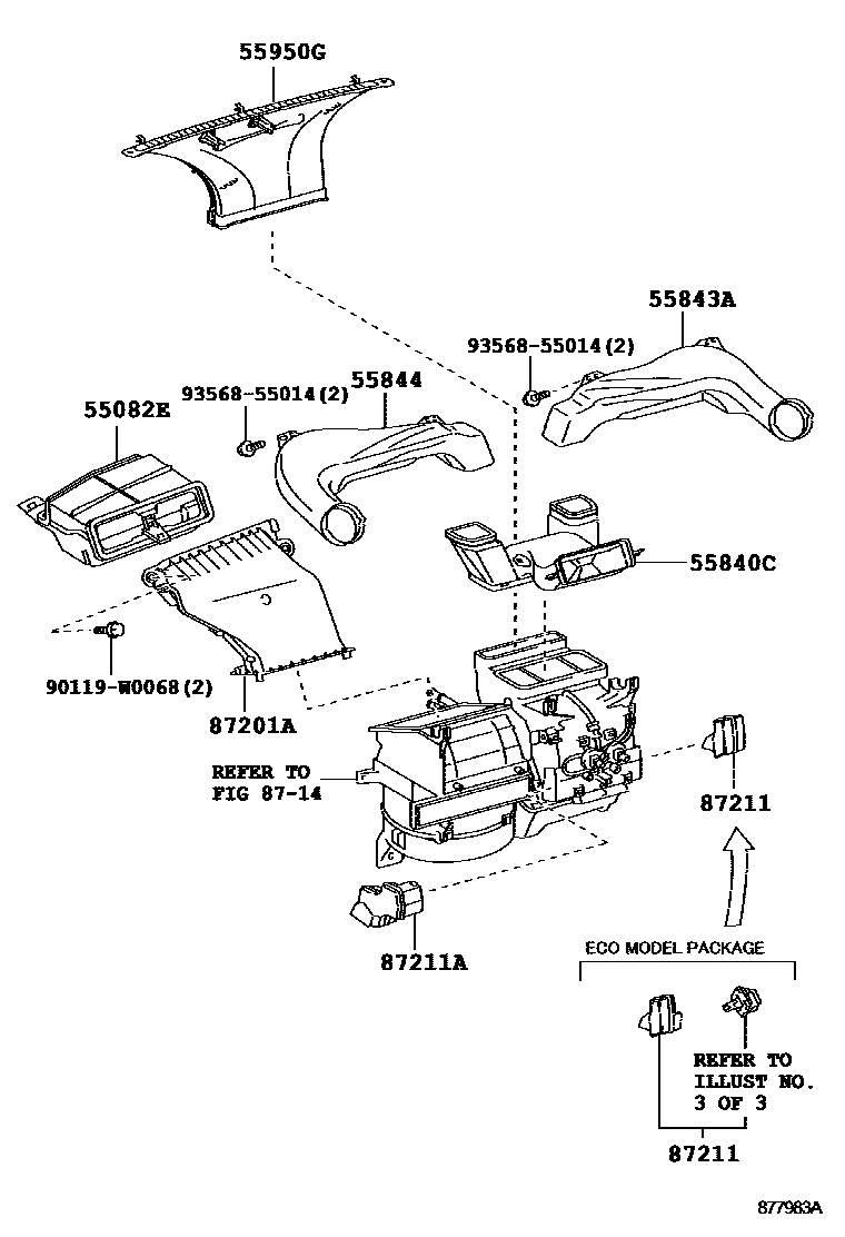 Toyota YARIS 暖风和空调系统 - 控制器和风管 EPC diagram — 877983A