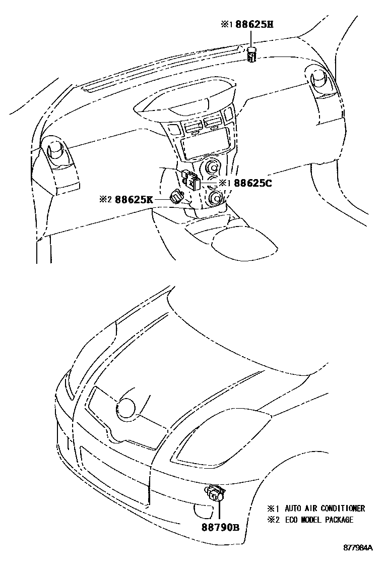 Toyota YARIS 暖风和空调系统 - 控制器和风管 EPC diagram — 877984A