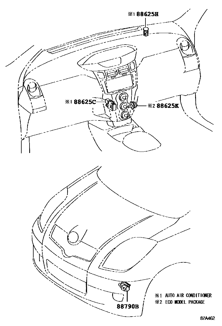 Toyota YARIS 暖风和空调系统 - 控制器和风管 EPC diagram — 87A462