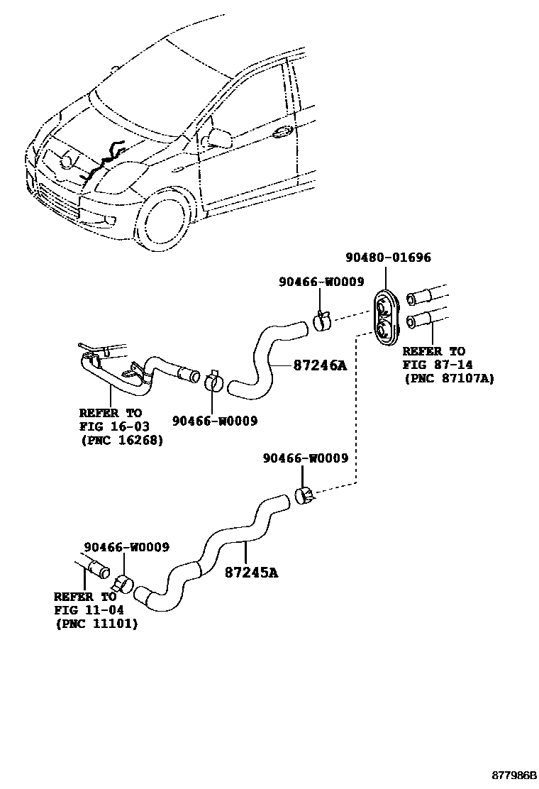 Toyota YARIS 暖风和空调系统 - 水管 EPC diagram — 877986B
