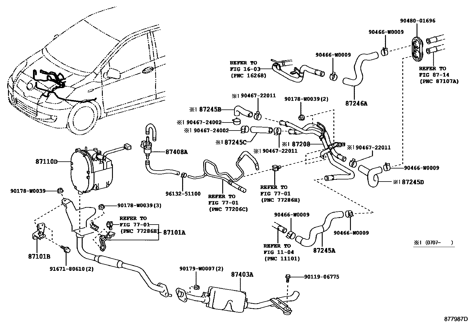 Toyota YARIS 暖风和空调系统 - 水管 EPC diagram — 877987D