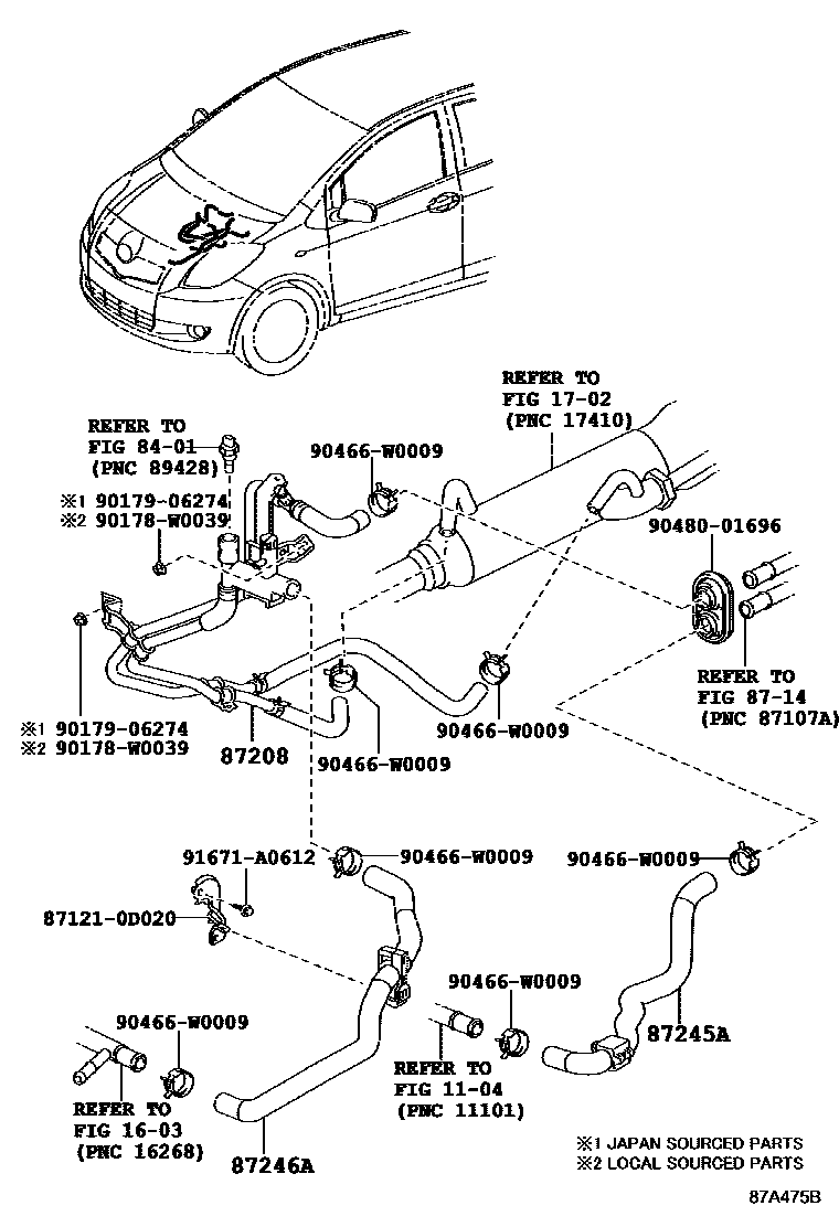 Toyota YARIS 暖风和空调系统 - 水管 EPC diagram — 87A475B