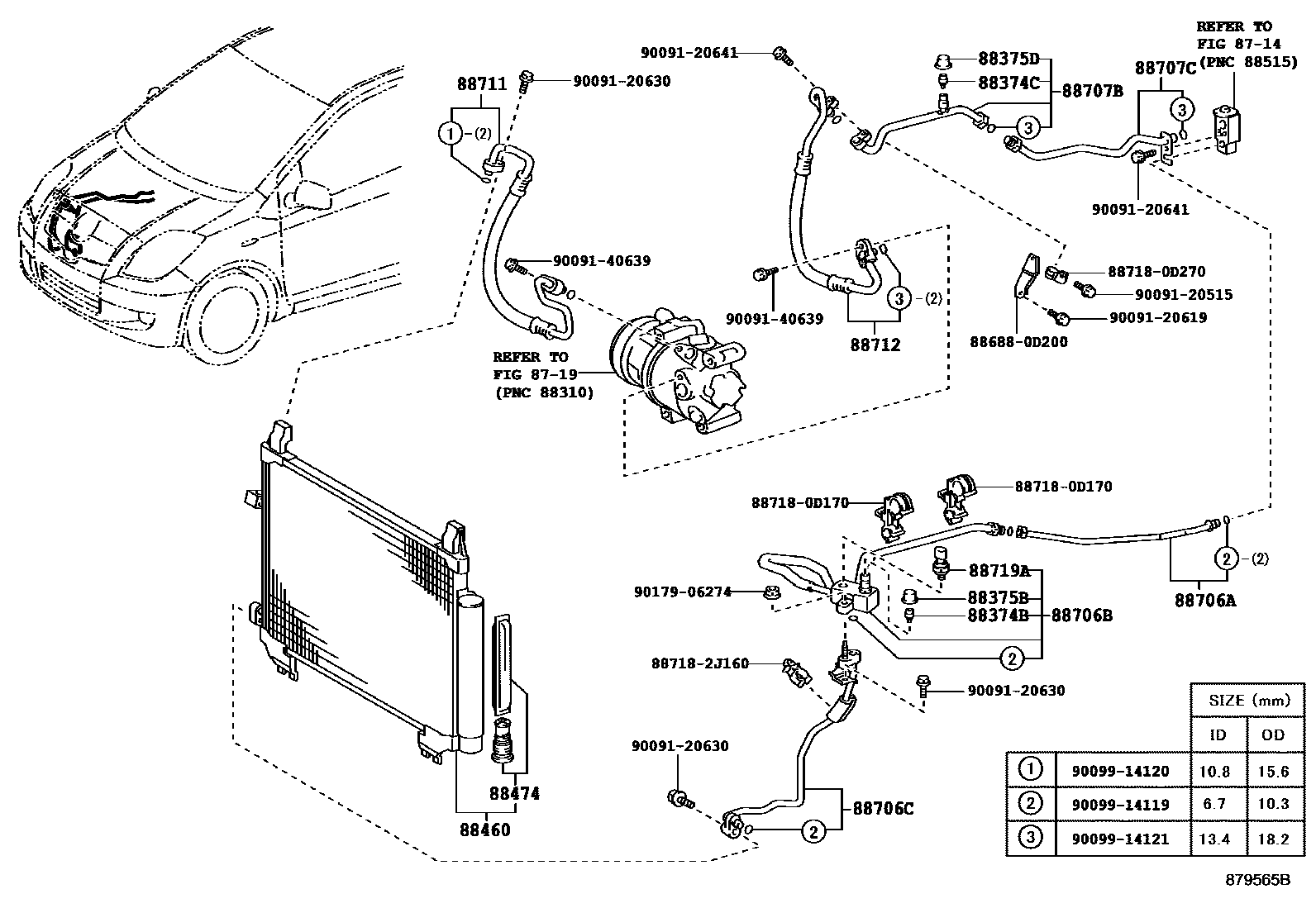 Toyota YARIS Heating & Air Conditioning - Cooler Piping EPC diagram — 879565B