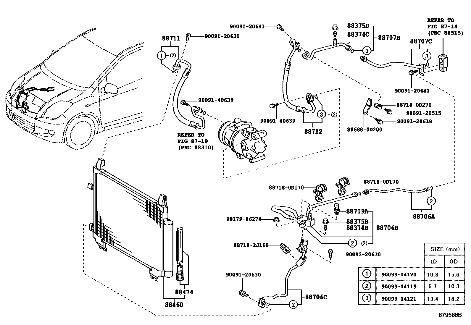 Toyota YARIS Heating & Air Conditioning - Cooler Piping EPC diagram — 879566B