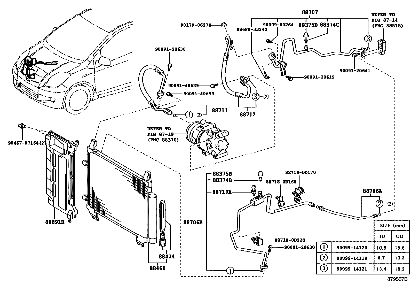 Toyota YARIS Heating & Air Conditioning - Cooler Piping EPC diagram — 879567B