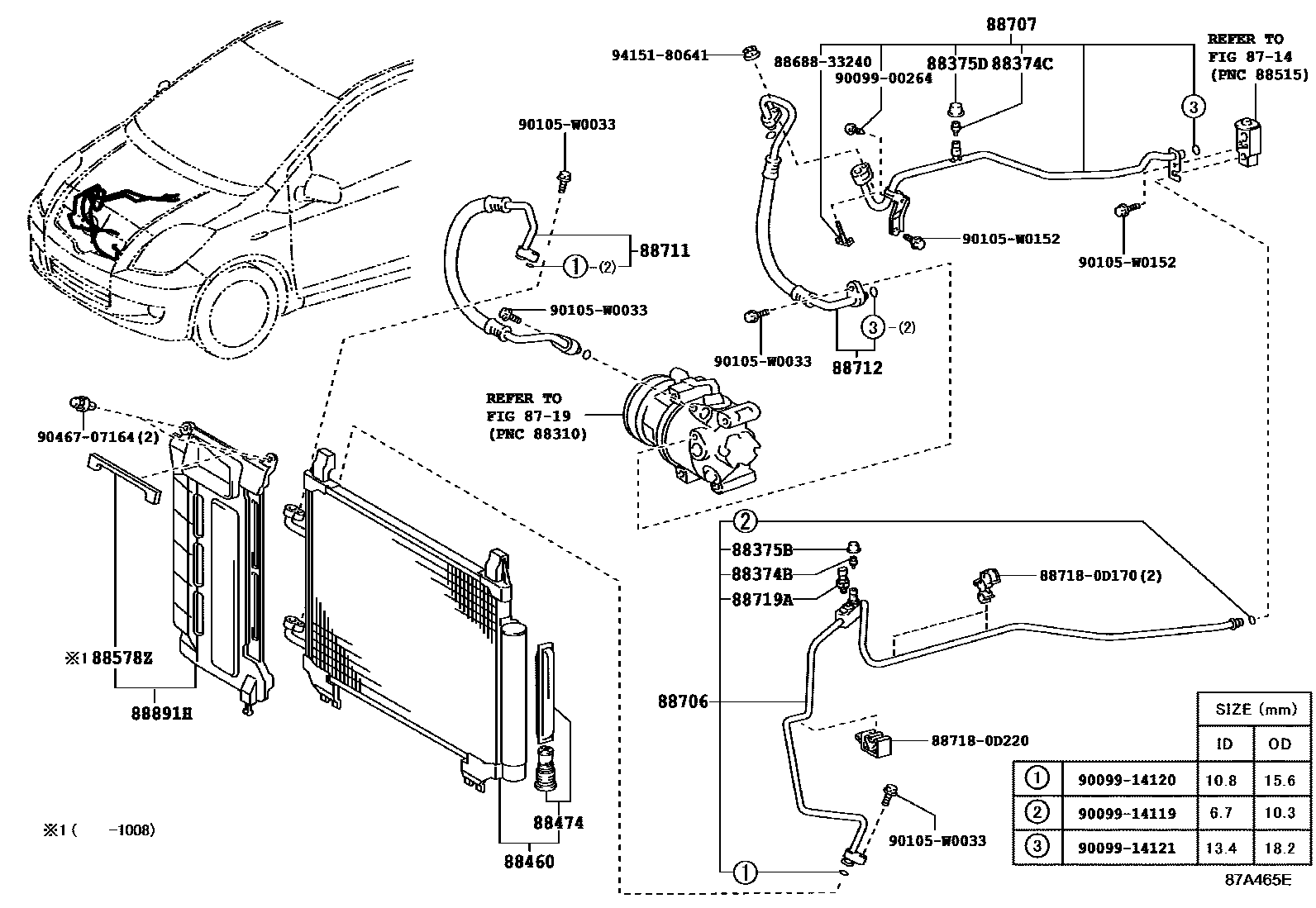 Toyota YARIS Heating & Air Conditioning - Cooler Piping EPC diagram — 87A465E