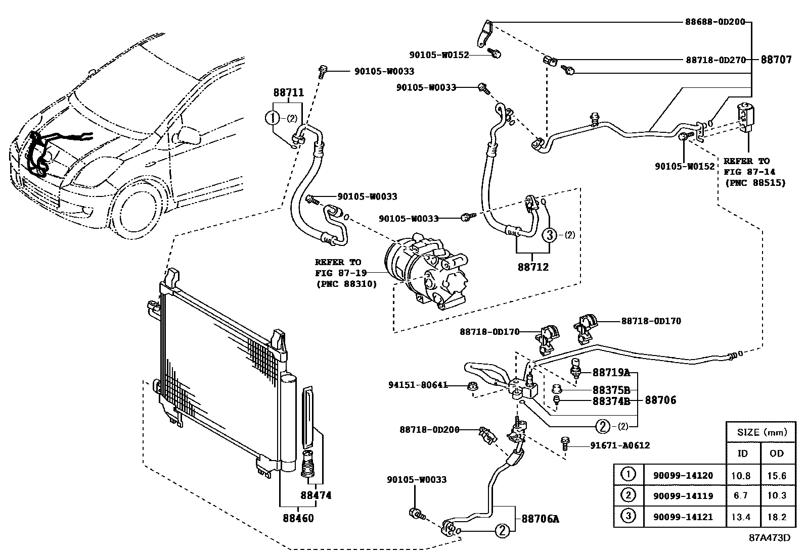 Toyota YARIS Heating & Air Conditioning - Cooler Piping EPC diagram — 87A473D