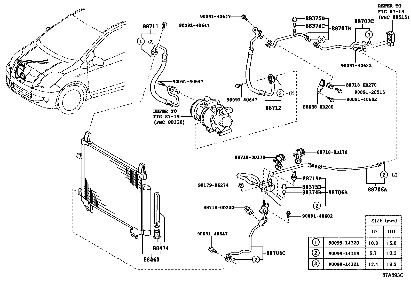 Toyota YARIS Heating & Air Conditioning - Cooler Piping EPC diagram — 87A593C