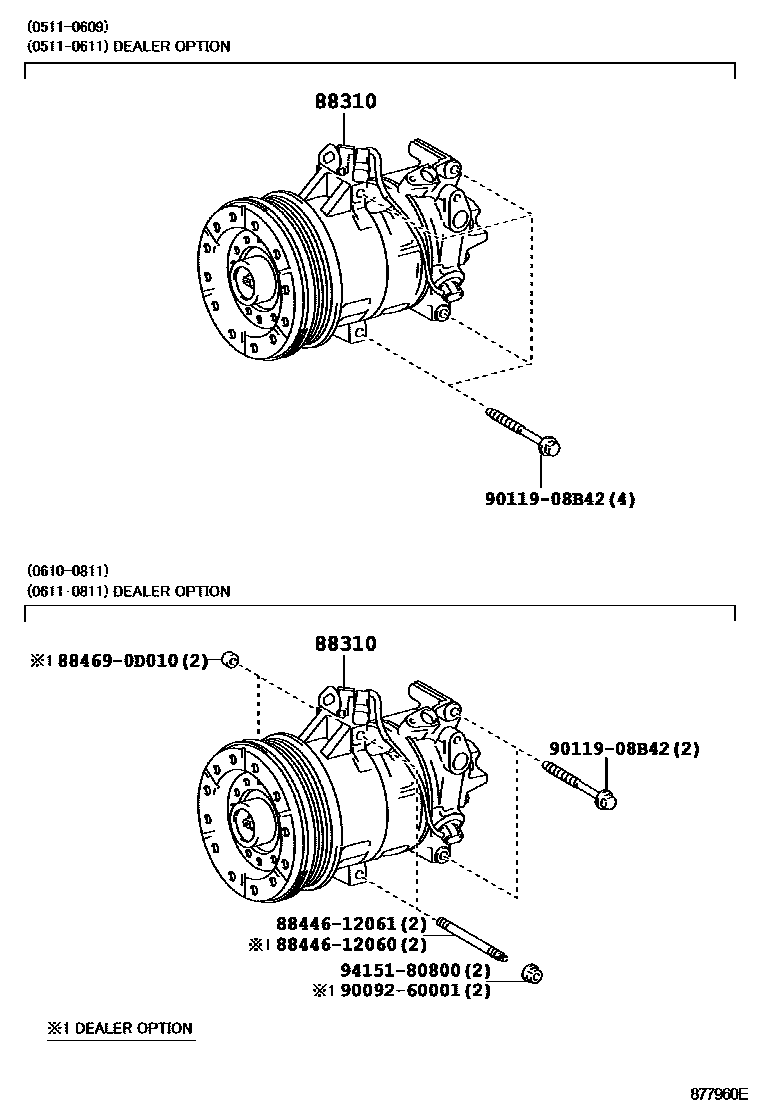 Toyota YARIS Heating & Air Conditioning - Compressor EPC diagram — 877960E